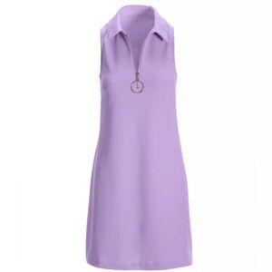 Boston Proper Solid Zippered Front Sleeveless Collared Dress